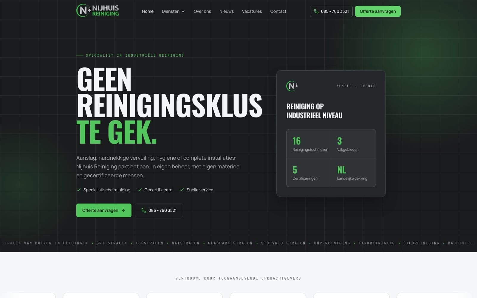 Screenshot van Nijhuis Reiniging