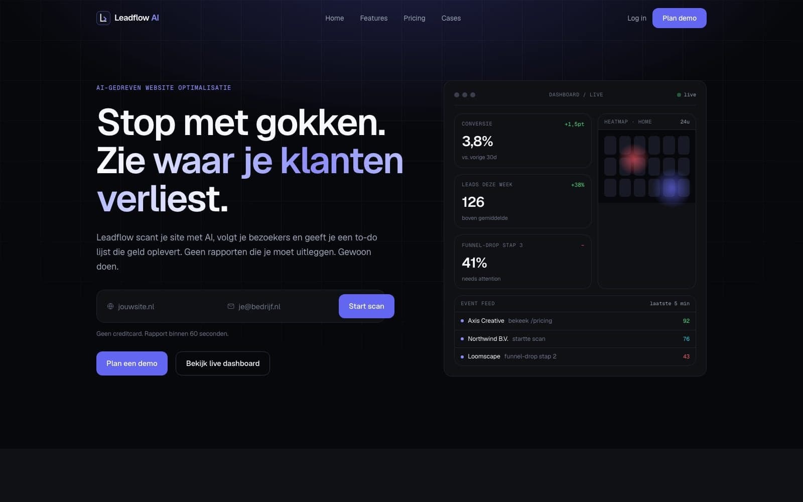 Screenshot van Leadflow AI